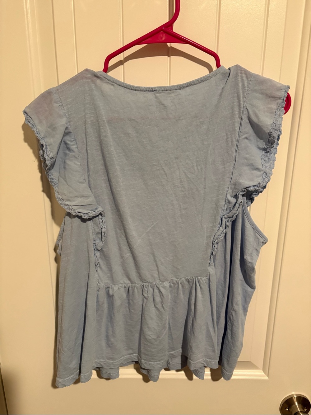 Lucky Brand Light Blue Crochet Front Flutter Sleeve Top - Picture 2 of 2